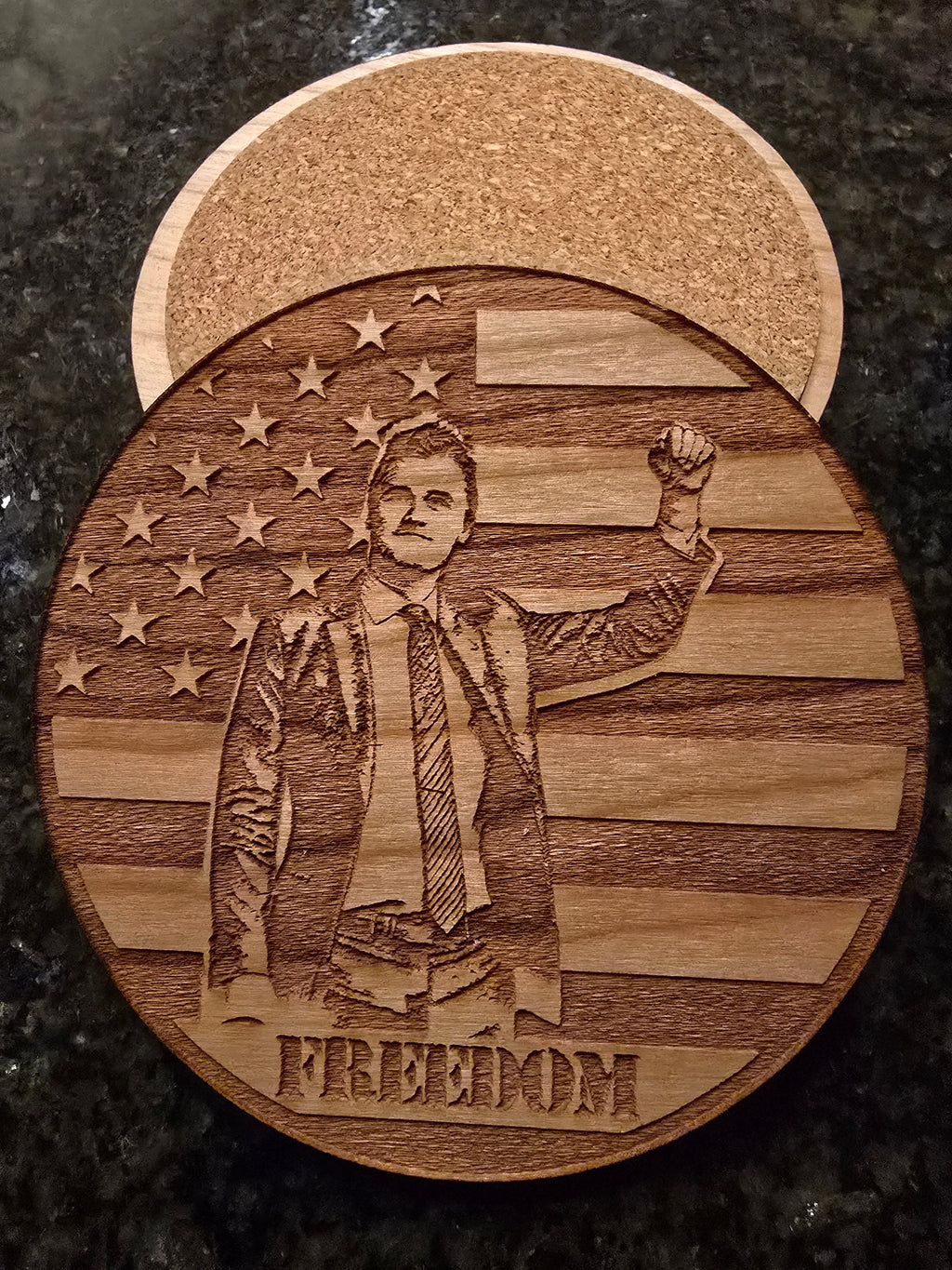 Freedom Patriotic Wood Coaster Set of 4 – Handcrafted by U.S. Veterans