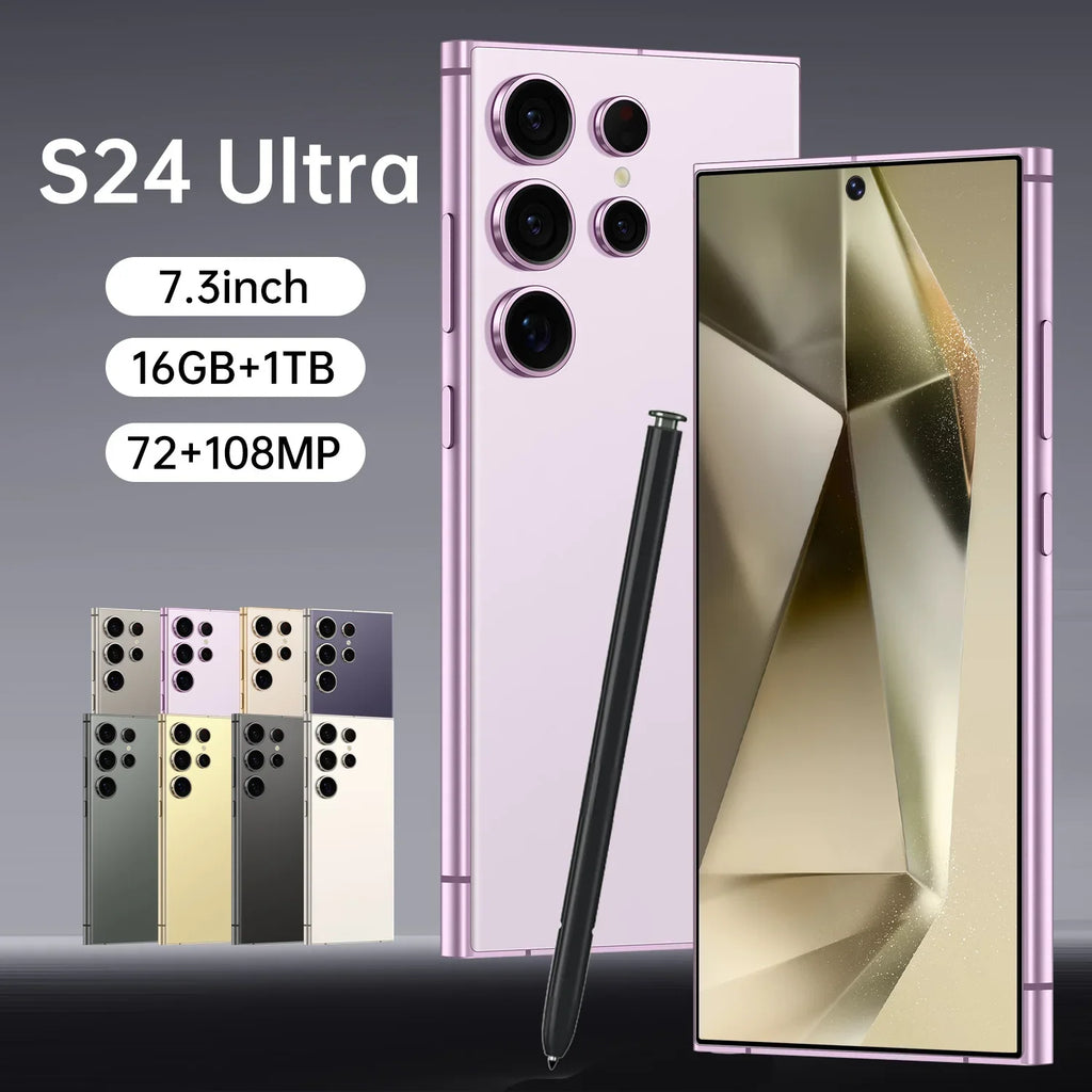US In-Stock S24 Ultra 5G All-In-One Smartphone 7.3 Inch HD 8+256GB Dual Sim 108MP Rear Camera 65W Quick Supports French Spanish