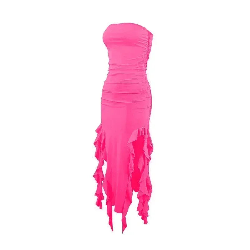 BWQ Long Dresses For Women Slit Sexy Bodycon Sleeveless Jellyfish Dress Hot Girls Fashion Off The Shoulders Maxi Dress Woman