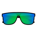 AEON - Flat Top Shield Polarized Sunglasses Mono Lens Black Green Mirror