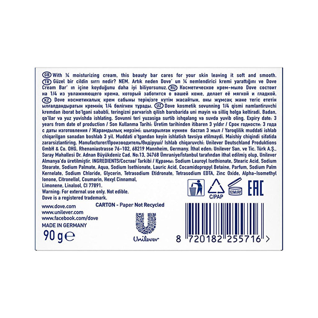 Dove Beauty Cream Bar Original - Moisturizing Sulfate-Free Soap for Soft Skin